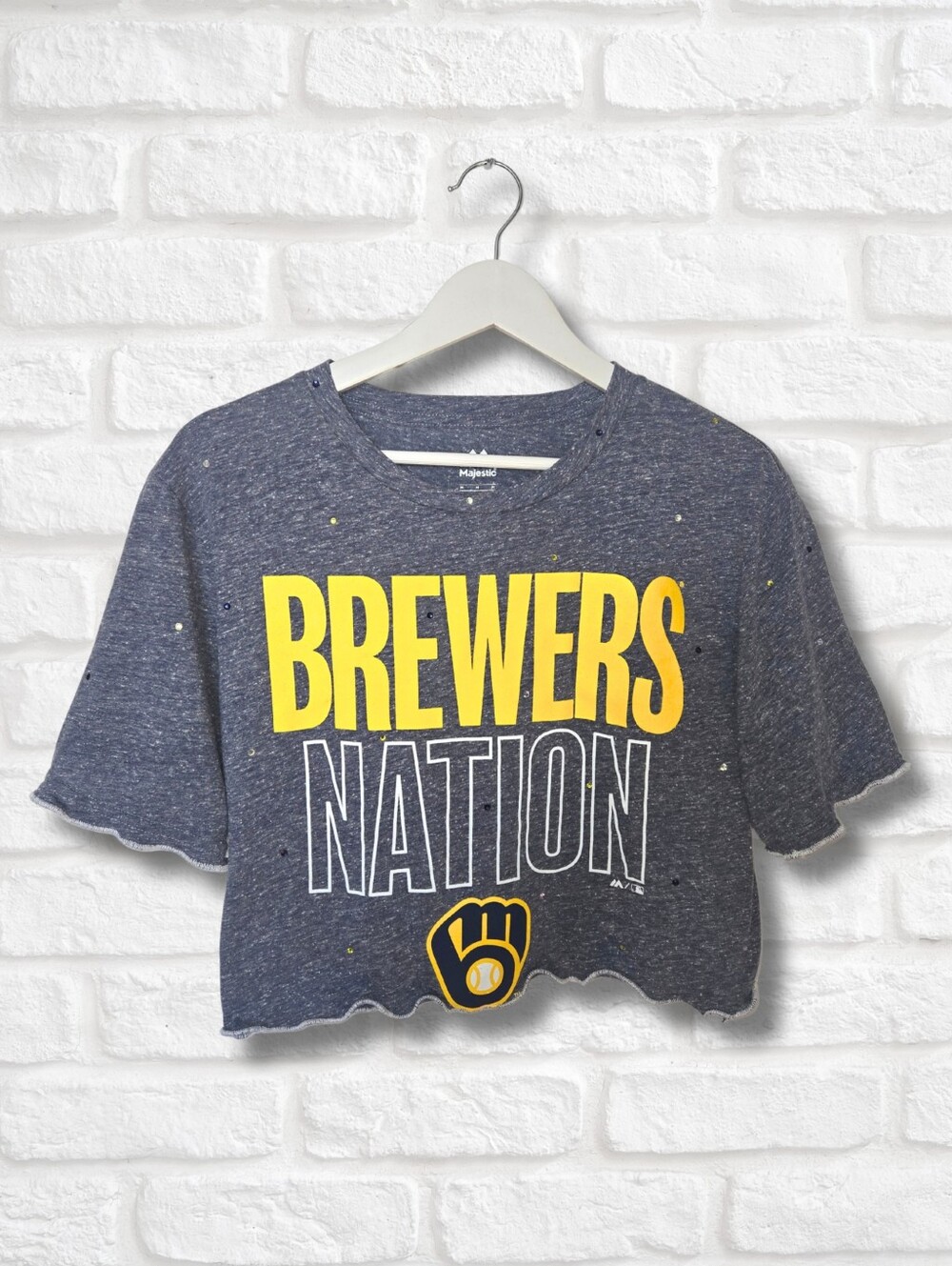 Milwaukee Brewers Ruffle Crop Top W/Rhinestones